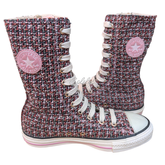 Converse 2006 XHI RARE Calf Extra High Pink Tweed Side Zip Sneaker Boot Womens 5 - Picture 1 of 12
